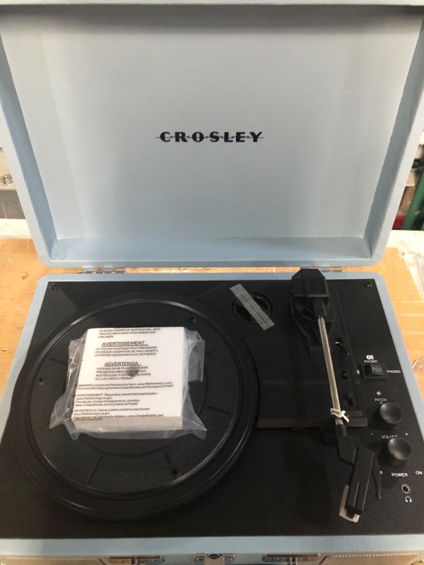 Photo 2 of Crosley CR8005F-TN Cruiser Plus Vintage 3-Speed Bluetooth in/Out Suitcase Vinyl Record Player Turntable, Tourmaline Bluetooth In/Out Tourmaline