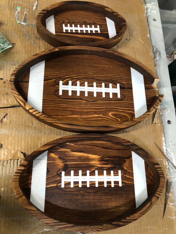 Photo 1 of **LARGE TRAY DAMAGED, SEE PHOTO** Three Piece Football Trey Set (13", 11", & 9")