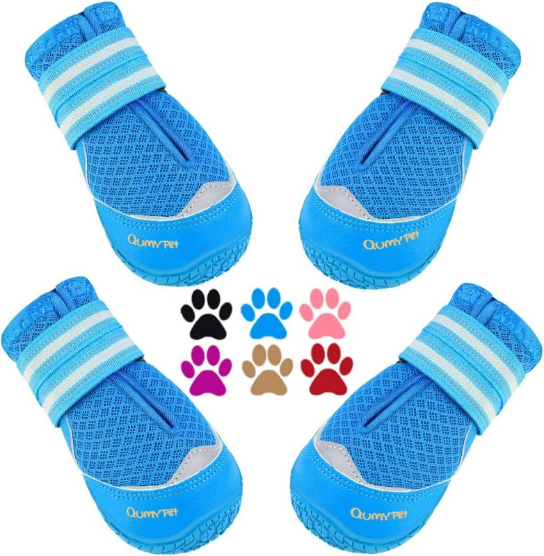 Photo 1 of (4x) QUMY Dog Shoes for Hot Pavement, Medium Large Dog Boots & Paw Protectors for Summer Heat Protection, Mesh Breathable Nonslip Dog Booties for Walking Running Hiking Blue Size 2