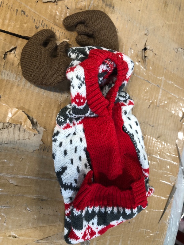 Photo 2 of KYEESE Holiday Dog Sweaters New Year Hoodie Reindeer Red Dogs Knitwear Pullover Small Pet Sweater with Leash Hole Ugly Christmas Dog Sweater Small (4-7lbs) 3# Snowflake (with Antler)