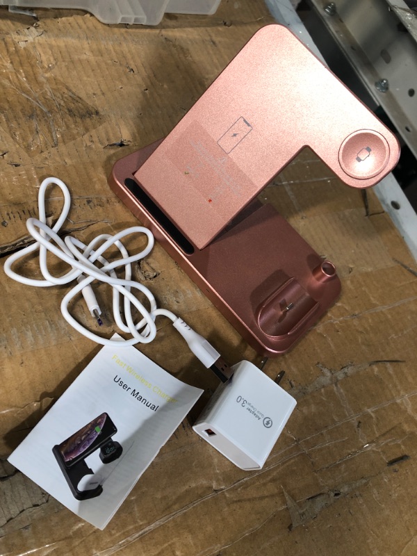 Photo 2 of **PINK, NOT BLACK, SEE PHOTO** Wireless Charging Station - 4 in 1 Wireless Charger Charging Stand Compatible with iPhone 14 Plus Pro max 13 Pro max 12 Pro max SE 11pro X XR Xs Max 8 Plus - Apple Watch Series AirPods 1 2 3 Pro PINK