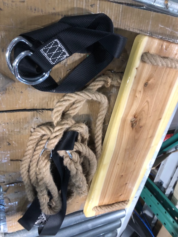 Photo 4 of **MISSING ANCHOR HOOK SCREWS** Wooden Tree Swing,Wooden Swing for Adults/Kids with 500lbs Load Capacity,Adjustable Hemp Rope Plus Tree Straps 100 inch, Hanging Wooden Swing for Indoor, Outdoor, Garden,Yard,Backyard(16"x 6.3")