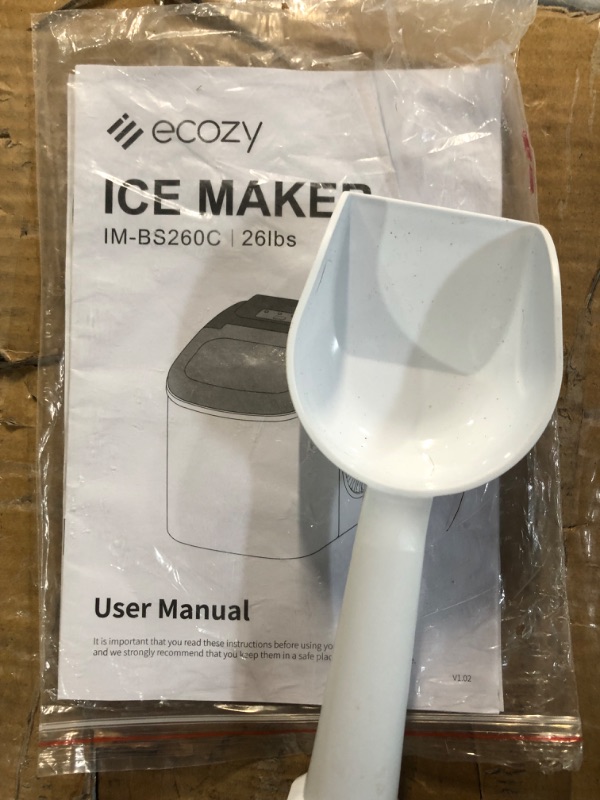 Photo 3 of **CRACKED LID, SEE PHOTOS** ecozy Portable Ice Maker Countertop, 9 Cubes Ready in 6 Mins, 26 lbs in 24 Hours, Self-Cleaning Ice Maker Machine with Ice Bags/Standing Ice Scoop/Ice Basket for Kitchen Office Bar Party, Aqua