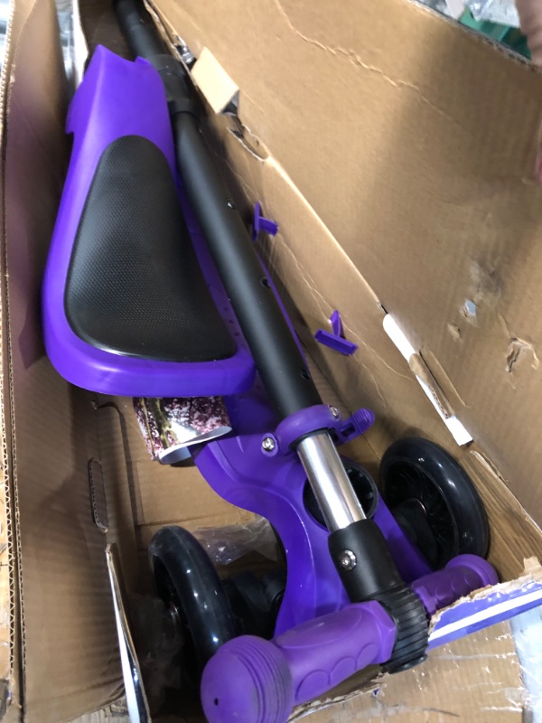 Photo 5 of **PURPLE, NOT BLUE LIKE STOCK PHTOO** LaScoota 2-in-1 Kids Kick Scooter, Adjustable Height Handlebars and Removable Seat, 3 LED Lighted Wheels and Anti-Slip Deck, for Boys & Girls Aged 3-12 and up to 100 Lbs. No Seat