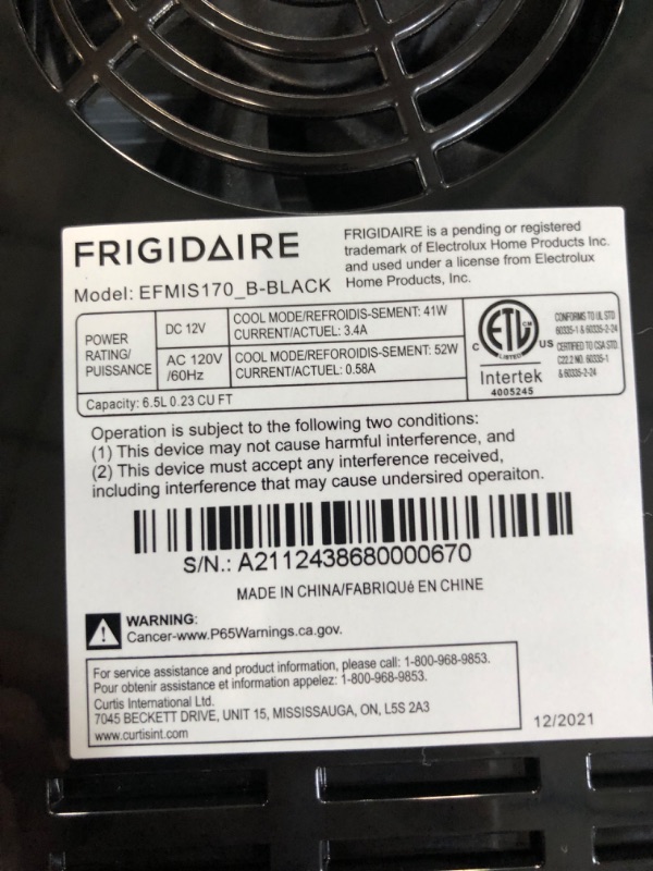 Photo 3 of **CRACKED FRONT PANEL, SEE PHOTO** FRIGIDAIRE EFMIS170-BLACK, Mini Portable Compact Personal Lighted Mirror Fridge Cooler, 6.5L Capacity Chills 9 Cans, 100% Freon-Free & Eco Friendly, Make-up, 2022 Version, Black