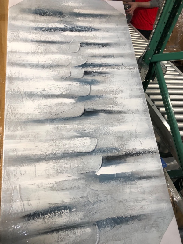 Photo 1 of **MINOR DAMAGE SEE PICTURE**Zessonic Blue Abstract Wall Art for Living-room - 48" W x 24" H Textured Hand Painted Canvas in Blue and Grey Hues Large Abstract Artwork for Modern, Glam Decor, Ready to Hang Blue&Grey 23.6" x 47.2"