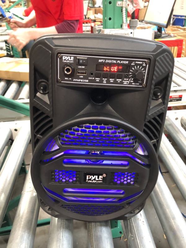 Photo 2 of Portable Bluetooth PA Speaker System - 300W Rechargeable Outdoor Bluetooth Speaker Portable PA System w/ 8” Subwoofer 1” Tweeter, Microphone In, Party Lights, MP3/USB, Radio, Remote - Pyle 