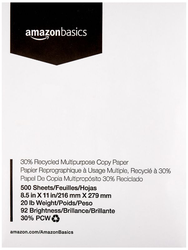 Photo 1 of (2x) Amazon Basics 30% Recycled Multipurpose Copy Printer Paper - 8.5 x 11 Inches, 1 Ream | 500 Count (Sheets)