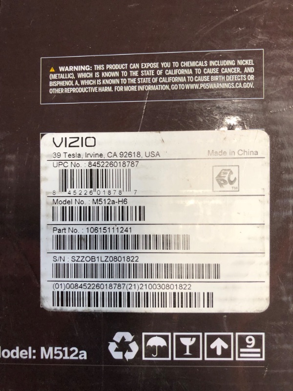 Photo 4 of **SEE NOTES**VIZIO M-Series 5.1.2 Immersive Sound Bar with Dolby Atmos, DTS:X, Bluetooth, Wireless Subwoofer, Voice Assistant Compatible, Includes Remote Control - M512a-H6