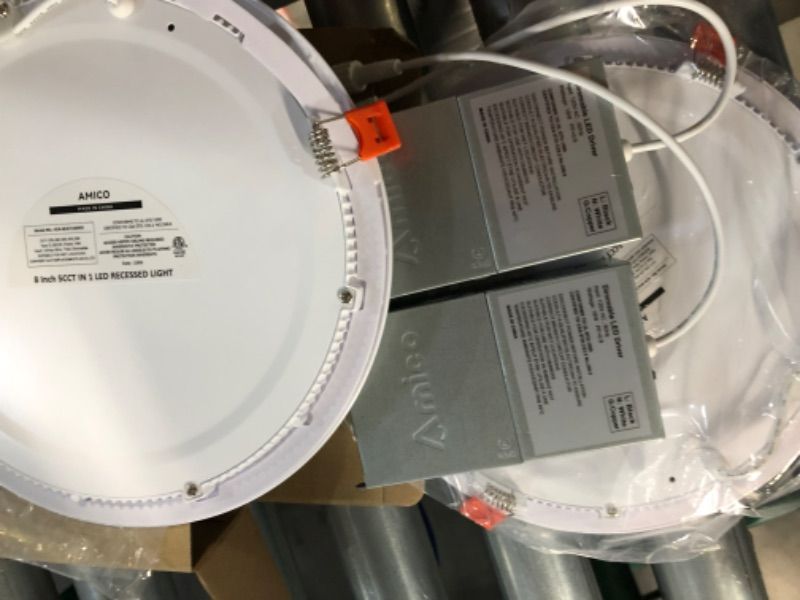 Photo 4 of (2x) Amico 8 Inch 5CCT Ultra-Thin LED Recessed Ceiling Light with Junction Box, 2700K/3000K/3500K/4000K/5000K Selectable, 18W Eqv 125W, Dimmable Canless Wafer Downlight, 1600LM High Brightness -ETL 5000k/4000k/3500k/3000k/2700k - White 8 Inch
