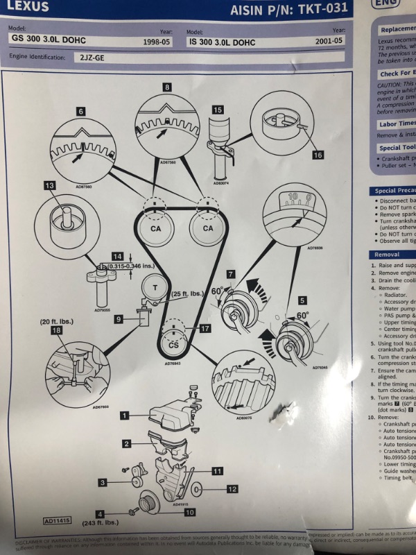 Photo 3 of AISIN TKT-031 Engine Timing Belt Kit with Water Pump