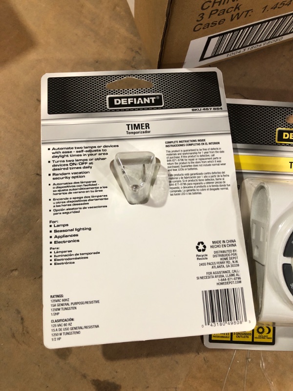 Photo 3 of (PACK OF 3) Defiant SunSmart Heavy Duty 15-Amp 7-Day 2-Outlet Plug-In Digital Timer by Defiant