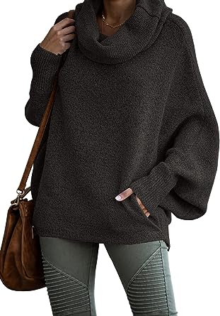 Photo 1 of Womens Cowl Neck Pullover Sweater with Pockets Batwing Long Sleeve 