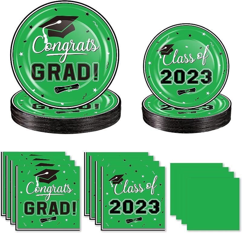 Photo 1 of  PACK OF 2 OuMuaMua 2023 Graduation Party Dinnerware Set - Green Graduation Disposable Plates and 