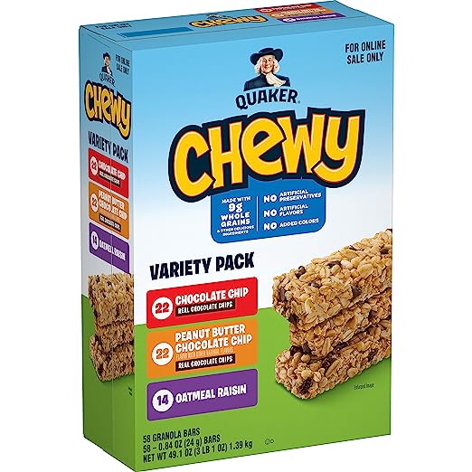 Photo 1 of  PACK OF 2 Quaker Chewy Granola Bars, 3 Flavor Variety Pack,58 Count (Pack of 1)