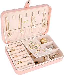 Photo 1 of KCY Jewelry Box for Women Girls,Small Travel Jewelry Organizer Case,PU Leather Portable Jewellery Storage Boxes Display Holder for Ring Earrings Necklace Bracelet Bangle, Men Teen Kids Gift, Pink