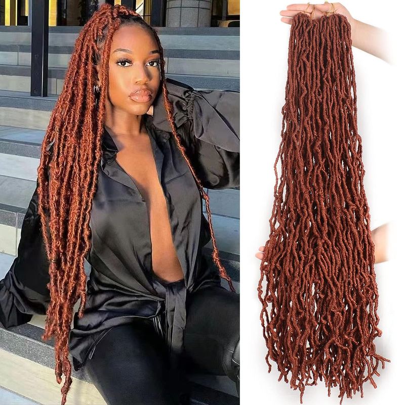 Photo 2 of  pack of 4, Inch New Faux Locs Crochet Braids Hair 1 Pack (21 Strands) Super Long Goddess Locs Curly Wavy Soft Locs Braiding Hair for Women Pre-looped Synthetic Afro Roots Braid Collection (21 Strands) (BUG)