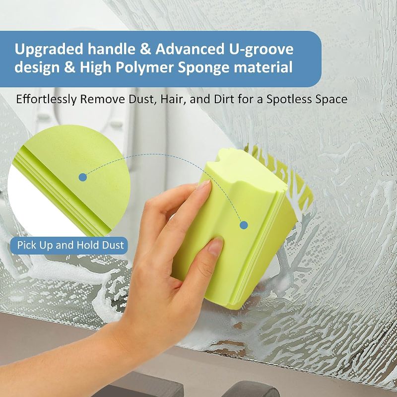 Photo 2 of 2-Pack Upgraded Handle Damp Clean Duster Sponge, Magical Sponge, Reusable Dusters, Household Cleaning Sponges, Cleaning Tools for Blinds, Ceiling Fans, Baseboards, Window Grooves, Car, Glass(Green)