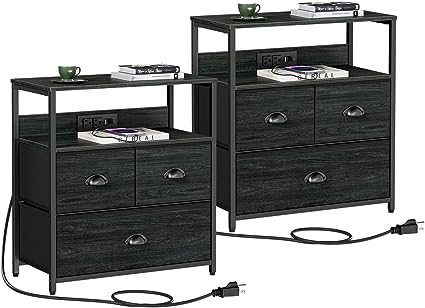 Photo 1 of [ONLY COMES WITH ONE NOT TWO]
Furnulem Nightstand End Table with Charging Station, Industrial Bedside Tables 
