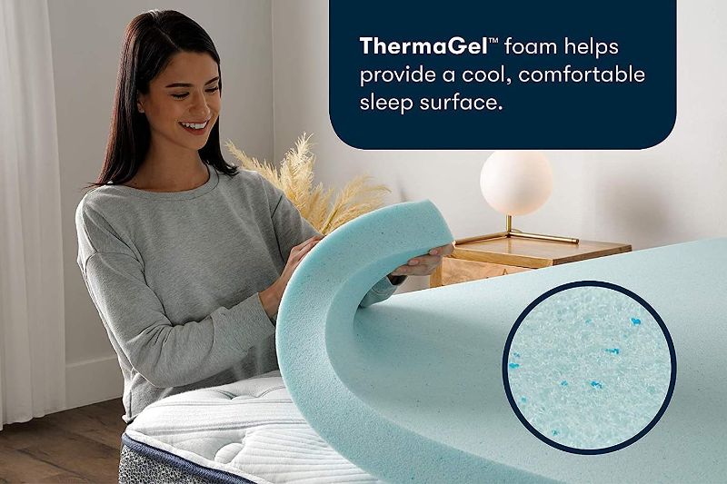 Photo 1 of Serta ThermaGel Cooling, Pressure-Relieving Memory Foam Mattress Topper, 3 Inch, Twin Blue