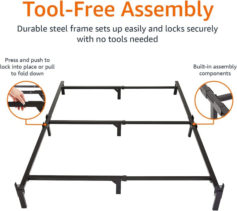 Photo 3 of Amazon Basics Metal Bed Frame, 9-Leg Base for Box Spring and Mattress, Full, Tool-Free Easy 