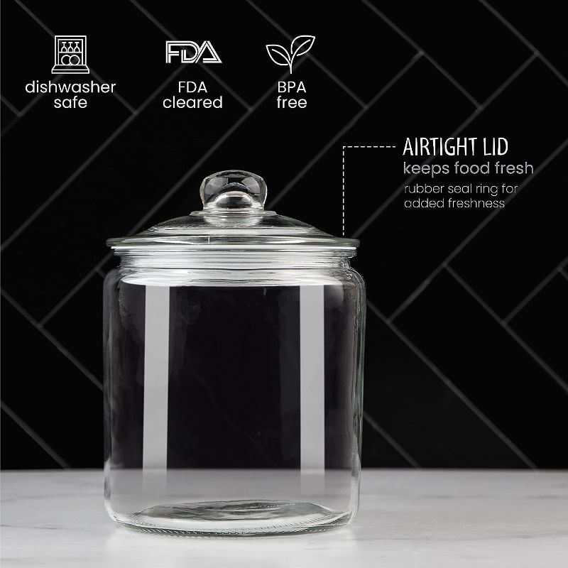 Photo 3 of 
1 Gallon Glass Cookie Jar - Large Food Storage Container with Airtight Lid - Keep Fresh Flour, 
