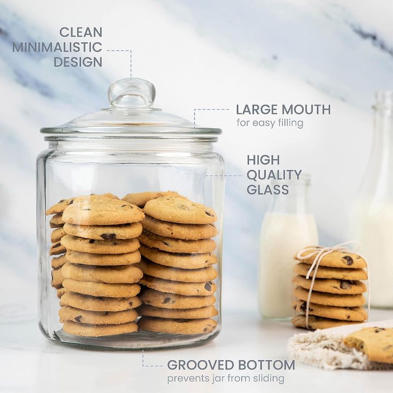 Photo 1 of 
1 Gallon Glass Cookie Jar - Large Food Storage Container with Airtight Lid - Keep Fresh Flour, 