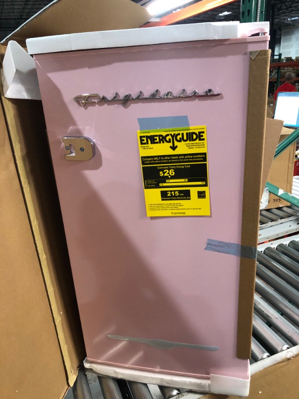 Photo 4 of FRIGIDAIRE EFR376 Retro Bar Fridge Refrigerator with Side Bottle Opener, 3.2 cu. Ft, Pink/Coral
