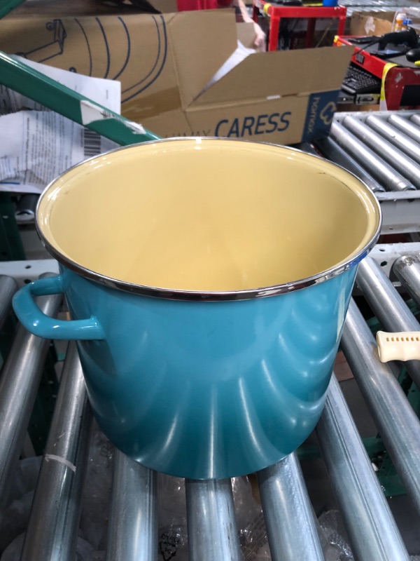 Photo 1 of **DAMAGED TOP, STILL CLOSES**  Le Creuset Enamel On Steel Stockpot, 16 qt., Caribbean Caribbean 16 Qt.