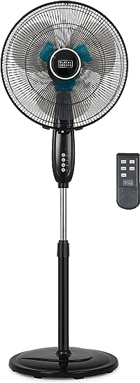 Photo 1 of BLACK+DECKER BFSD116B 16" Oscillating Dual-Blade Stand Fan with Remote, Adjustable Height, Black
