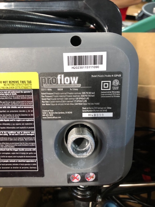 Photo 4 of [FOR PARTS, READ NOTES]
Chemical Guys EQP408 ProFlow Performance Electric Pressure Washer PM2000,