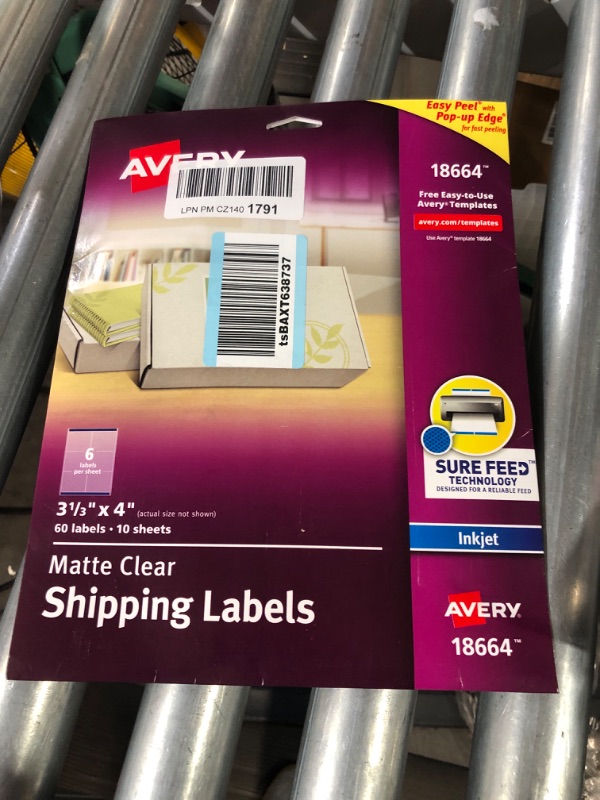 Photo 2 of Avery Printable Shipping Labels with Sure Feed, 3-1/3" x 4", Matte Clear, 60 Blank Mailing Labels (18664)