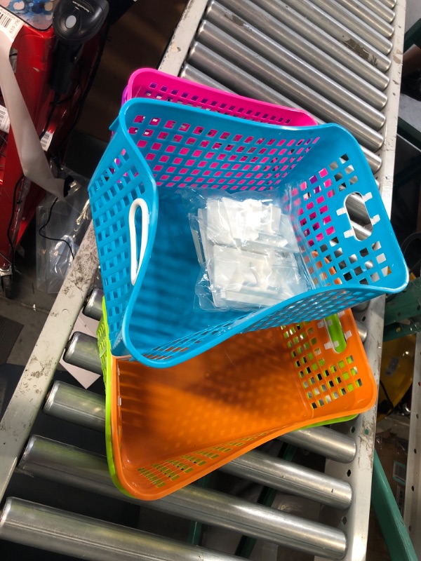 Photo 3 of Really Good Stuff 161347 Multi Purpose Storage Baskets and Clip On Labels Set -13"x 10" -5 Pack Neon