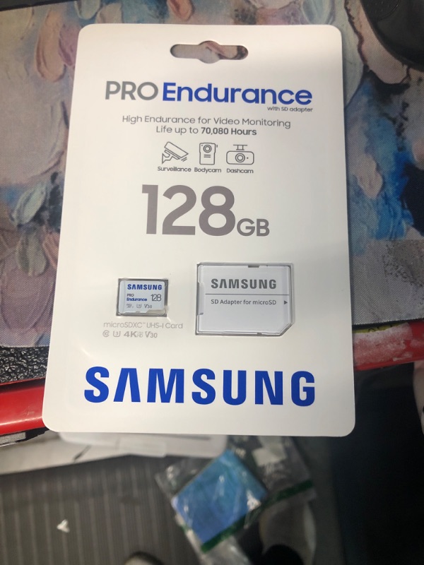 Photo 2 of SAMSUNG PRO Endurance 128GB MicroSDXC Memory Card with Adapter for Dash Cam, Body Cam, and security camera – Class 10, U3, V30 (?MB-MJ128KA/AM) New 128GB