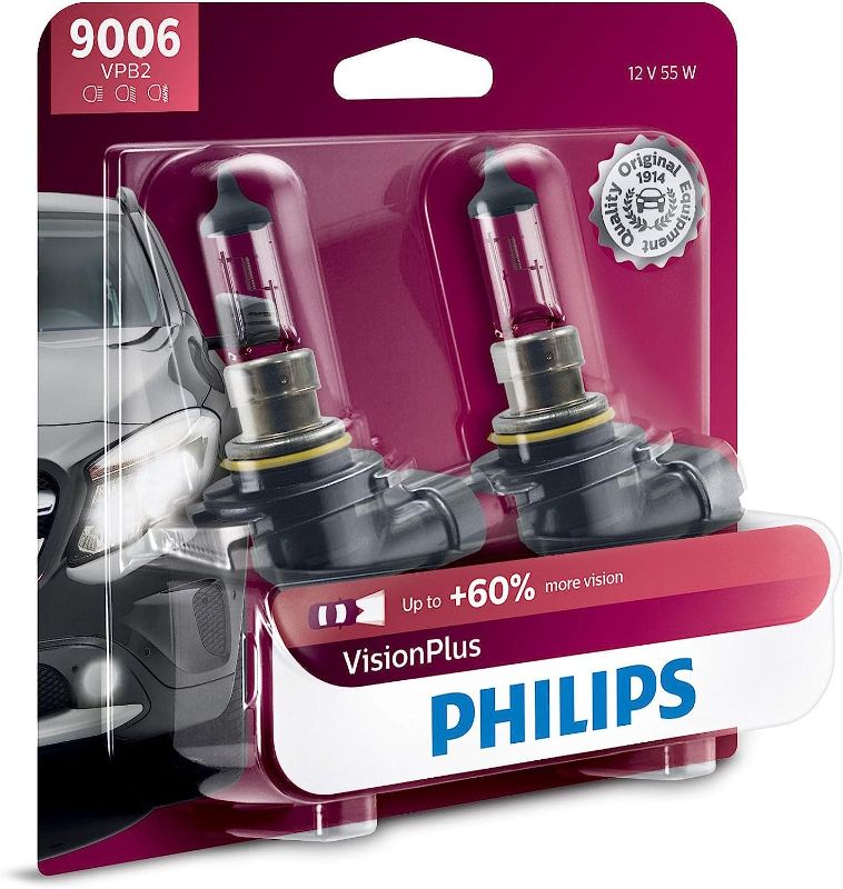 Photo 1 of Philips 9006 VisionPlus Upgrade Headlight Bulb with up to 60% More Vision, 2 Count (Pack of 1)
