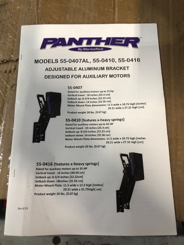 Photo 3 of Panther Marine 55-0410 Auxiliary Outboard 4-Stroke Motor Bracket - 10"