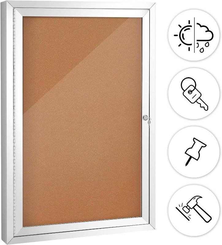 Photo 1 of **SEE NOTES**Swansea Outdoor Enclosed Cork Bulletin Board Weatherproof Display Cases Tamperproof Notice Poster Memo Board with Aluminum Frame,36x24 inches Cork 36x24 inches