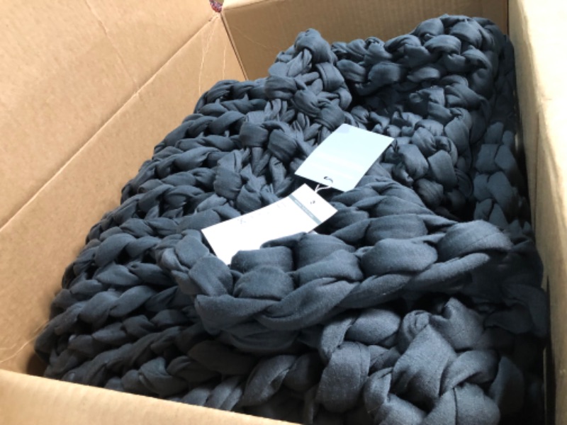 Photo 2 of Alzoear Chunky Knitted Weighted Blanket 20 Pounds Handmade Cotton Throw Queen Blanket 60''x80''-20lbs