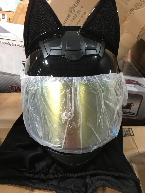 Photo 1 of Cat Ear Motorcycle Helmet Full Helmet Youth Men and Women Racing Motocross Casco Medium Bright Black