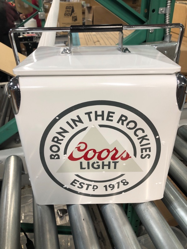 Photo 2 of Coors Light Retro Ice Chest Cooler with Bottle Opener 13L (14 qt), 18 Can Capacity, White and Silver, Vintage Style Ice Bucket for Camping, Beach, Picnic, RV, BBQs, Tailgating, Fishing