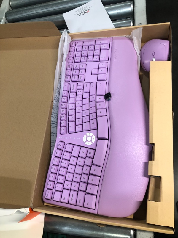 Photo 2 of MEETION Ergonomic Wireless Keyboard and Mouse Large Purple