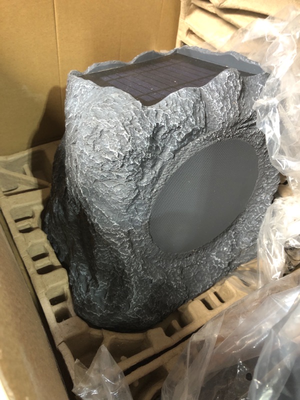 Photo 3 of Innovative Technology Outdoor Rock Speaker Pair - Wireless Bluetooth Speakers for Garden, Patio, Waterproof, Built for all Seasons & Solar Powered with Rechargeable Battery, Music Streaming - Charcoal