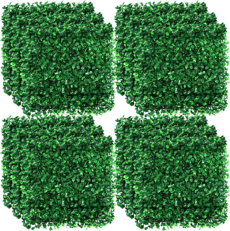 Photo 1 of  Artificial Boxwood Panels, 12Pack 10x10 inch Artificial Grass Wall Panel Grass Backdrop Wall with Zip Ties for Gardens, Fences, Backyards and Indoor Wall Decor