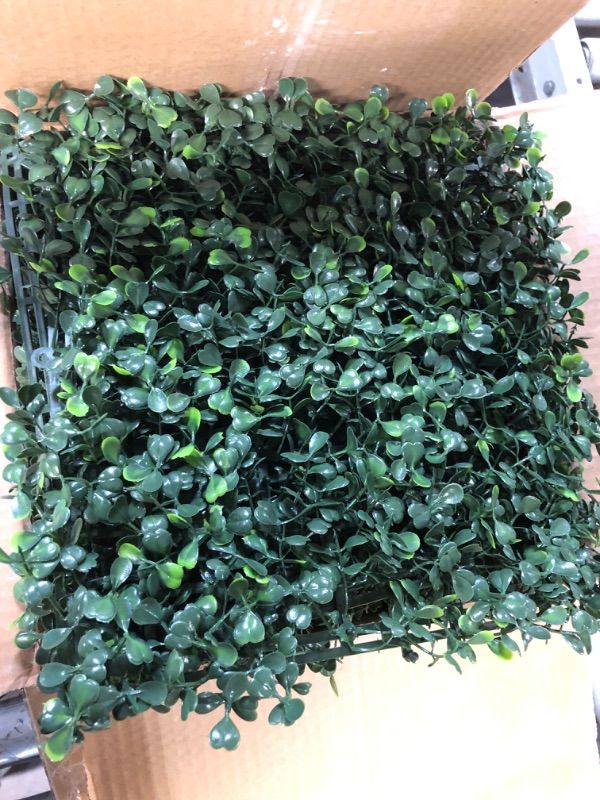 Photo 3 of  Artificial Boxwood Panels, 12Pack 10x10 inch Artificial Grass Wall Panel Grass Backdrop Wall with Zip Ties for Gardens, Fences, Backyards and Indoor Wall Decor