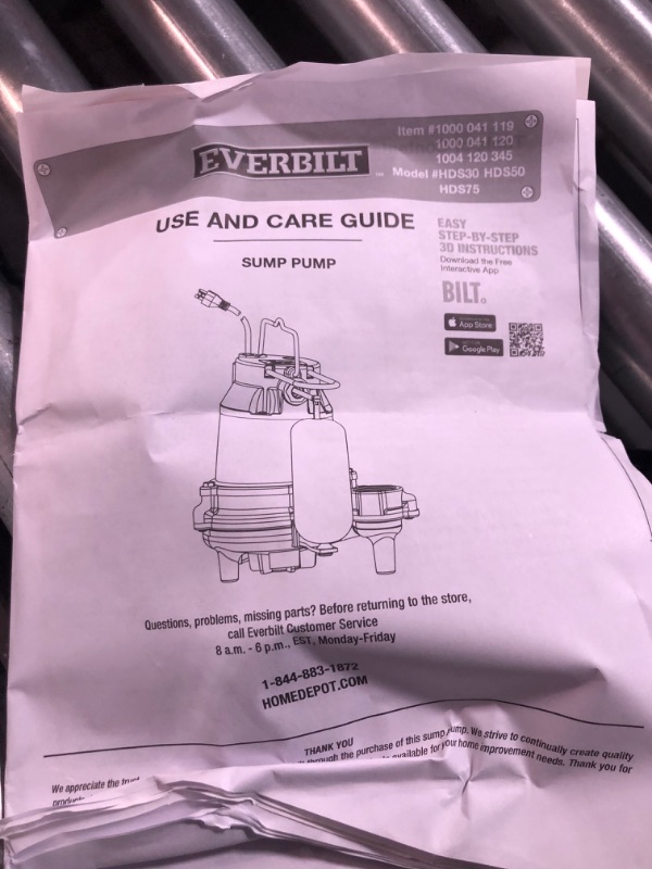 Photo 3 of **SEE NOTES** Everbilt 1/2 HP Cast Iron Sump Pump