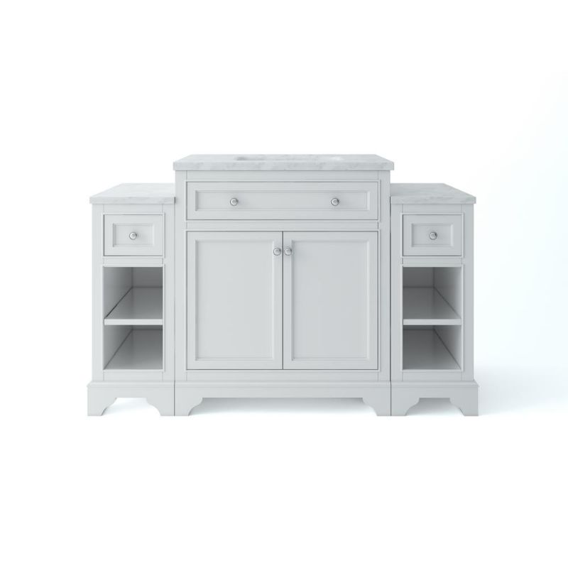 Photo 1 of Home Decorators Collection Mornington 54 in. W X 21 in. D X 38 in. H Single Bath Vanity in White with Marble Vanity Top in White with White Sink