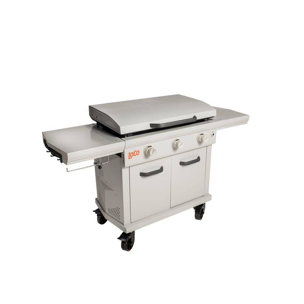 Photo 1 of **NEW**  LOCO 36 in. 3-Burner Propane Flat Top Grill / Griddle in Chalk Finish with Enclosed Cart and Hood