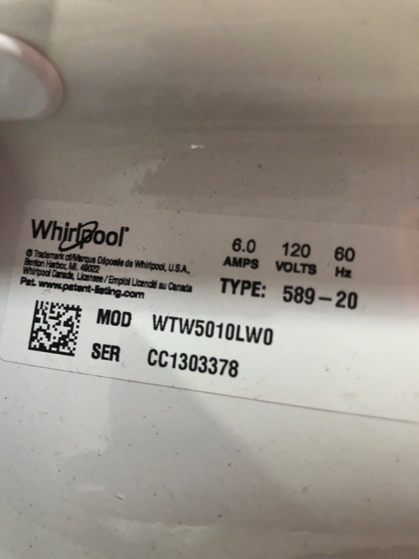 Photo 1 of **TESTED POWERS ON** USED WHIRLPOOL 4.6 Cu. Ft. Top Load Impeller Washer with Built-in Faucet