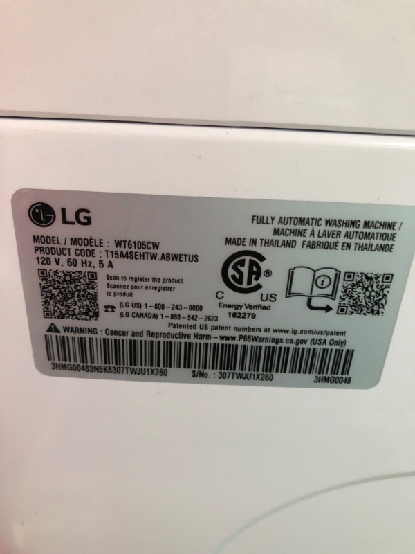 Photo 3 of **USED, TESTED POWERS ON** LG 4.1 cu. ft. Top Load Washer with 4-Way Agitator® and TurboDrum™ Technology