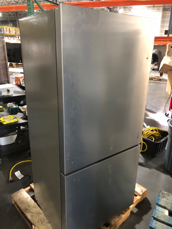 Photo 4 of **USED, TESTED HAS MINOR DAMAGE** Hisense 17.2-cu ft Counter-depth Bottom-freezer Refrigerator - Fingerprint Resistant Stainless Steel